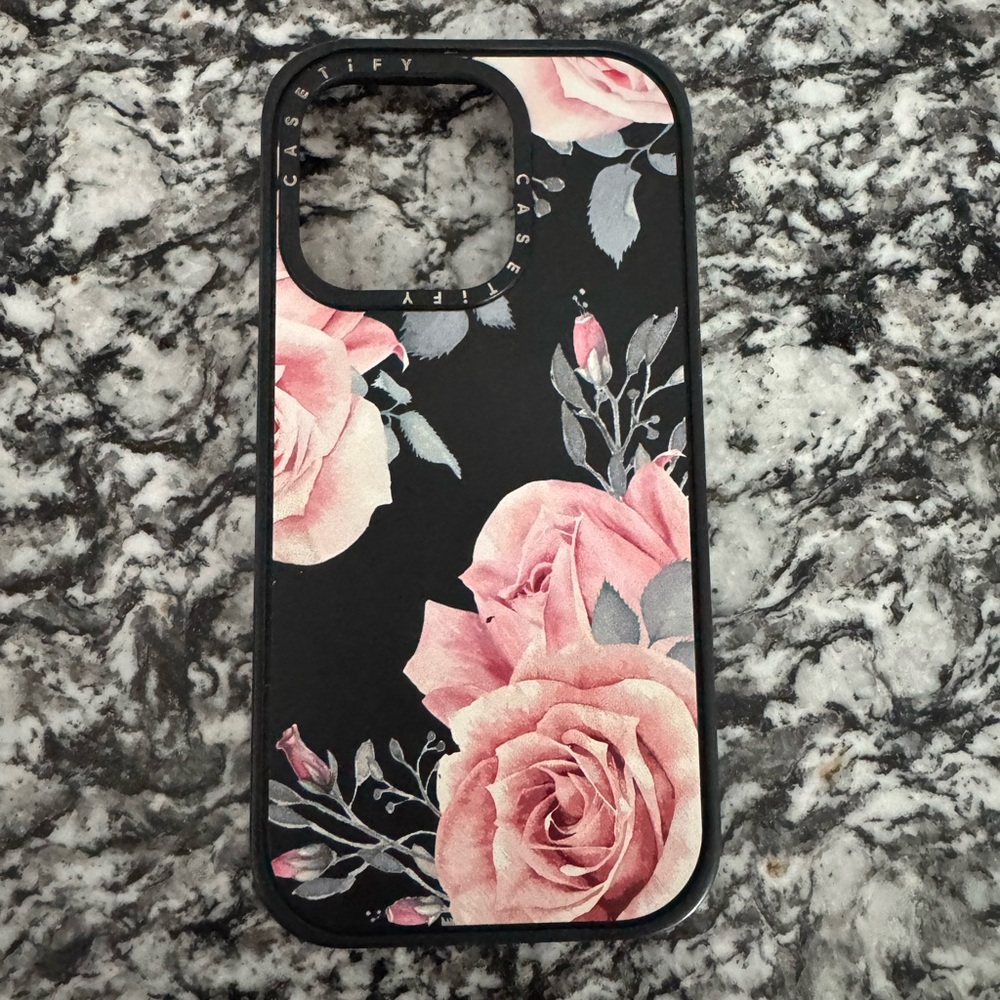 Casetify iPhone 14 Pro Roses Black And Pink Phone Case Rubber Mag Safe